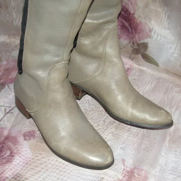 Vintage size 9 Charles David Taupe Leather Knee High Boots - Picture 9 of 13
